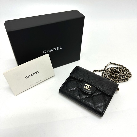 CHANEL Authentic Black Caviar Leather Logo Pochette Wallet - Picture 13 of 13